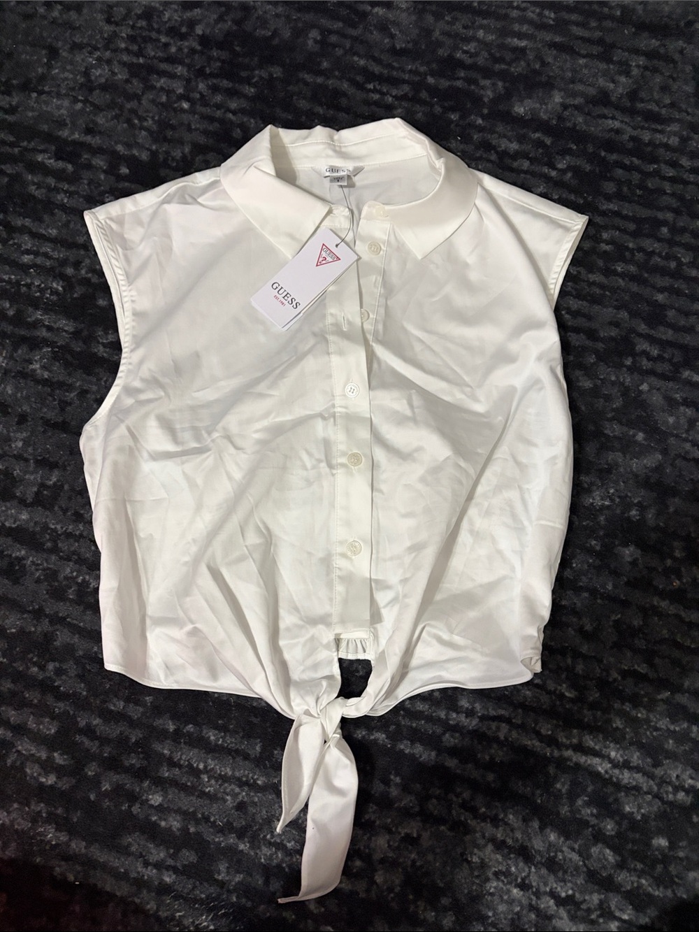 Guess White Sleeveless Tie-Front Button Down Shirt